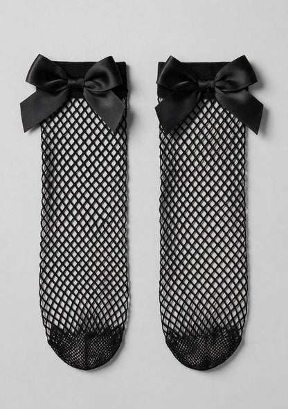 Knöchelhohe Netzsocken mit dekorativem Schleifenmotiv