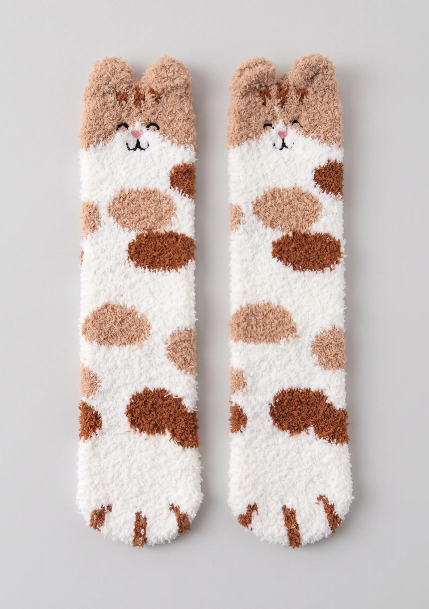 Flauschige Damen Socken mit Katzenmotiv