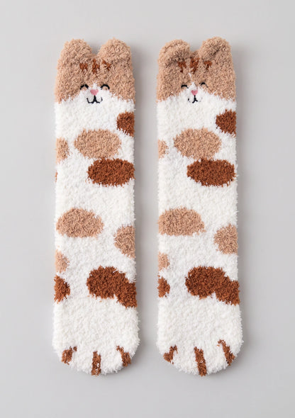 Flauschige Damen Socken mit Katzenmotiv