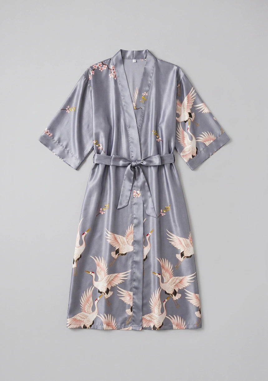 Satin Lange Robe mit Bindegürtel