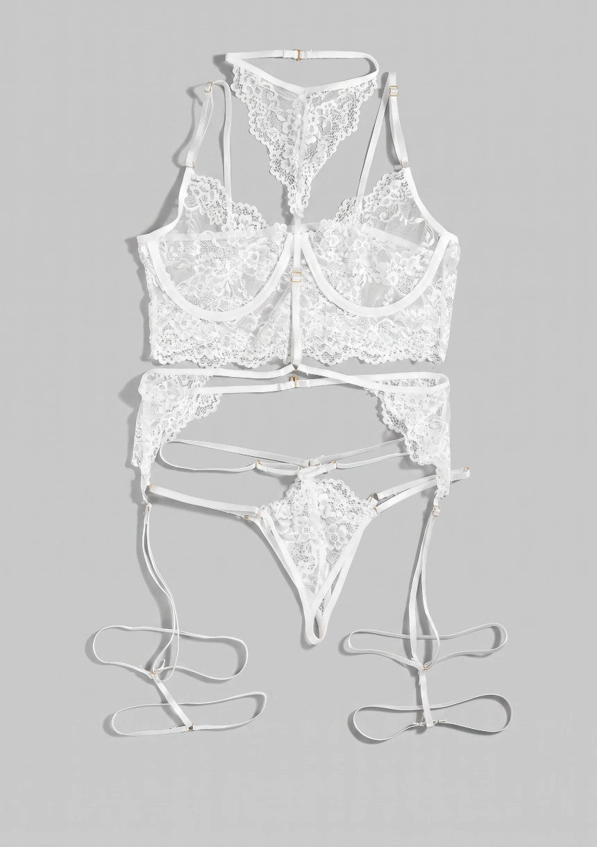 Spitzen-Lingerie-Set mit Choker und dekorativen Trägern