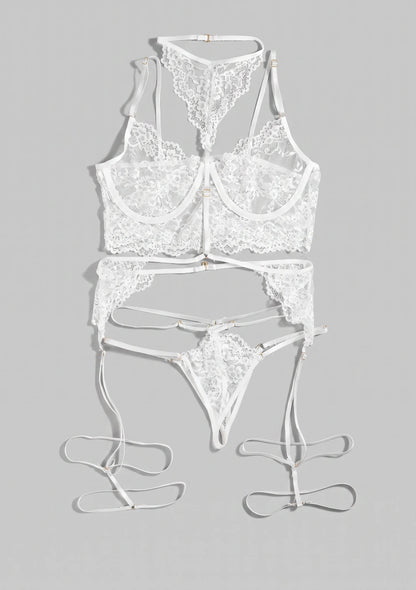 Spitzen-Lingerie-Set mit Choker und dekorativen Trägern