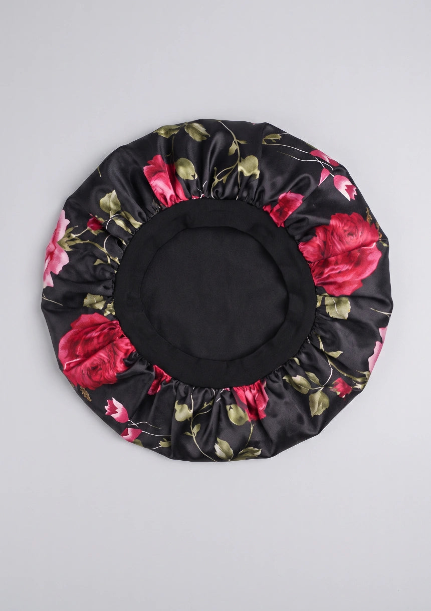 Satin Blumen Schlafhaube