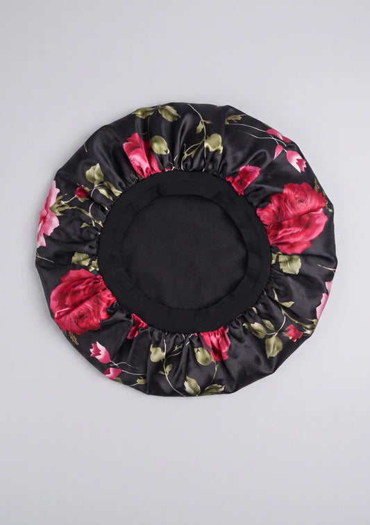 Satin Blumen Schlafhaube