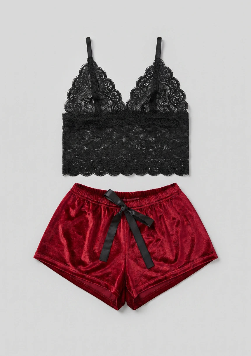Spitzenoberteil Zweiteiliges Pyjama-Set