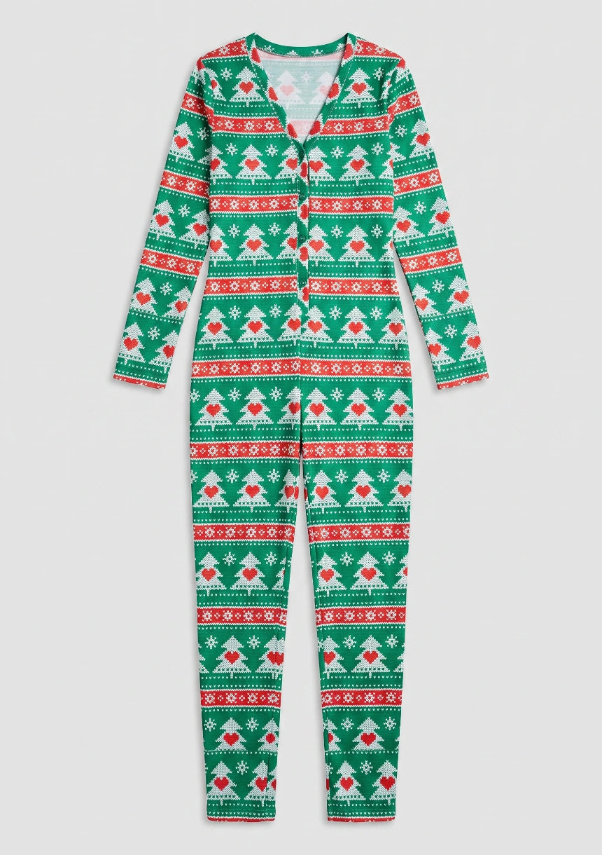 Damen Weihnachtsdruck Einteiler Pyjama