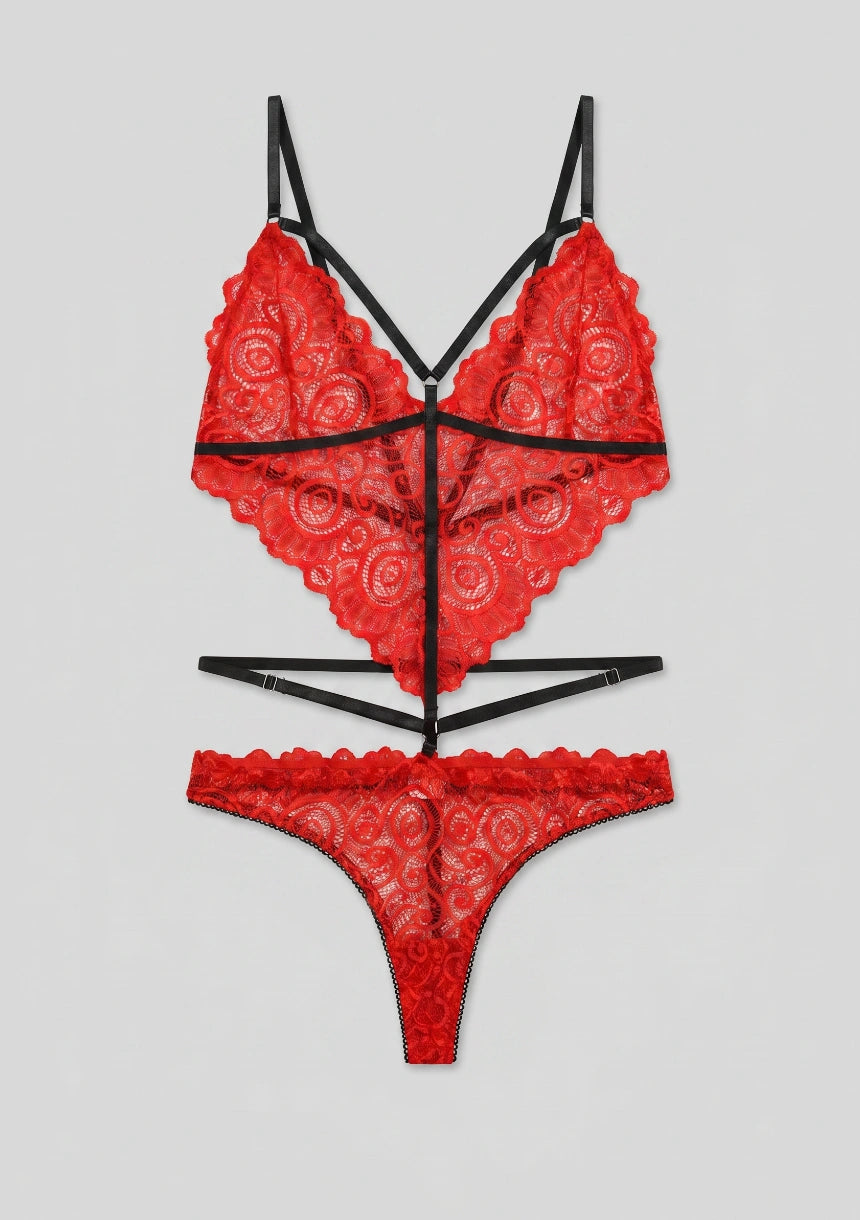 Spitzen-Lingerie-Set mit hohem Kragen und Trägern