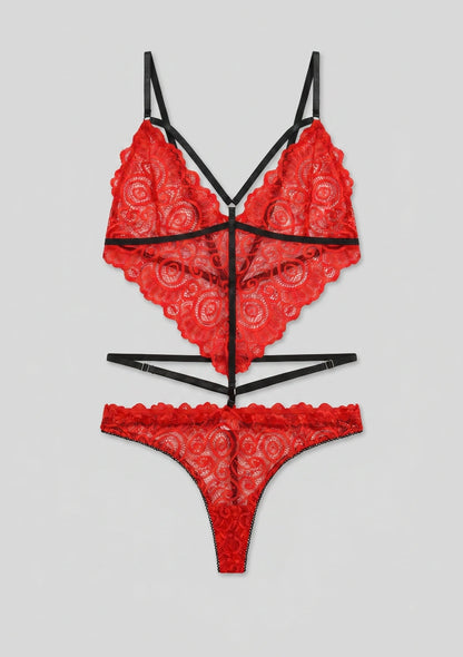 Spitzen-Lingerie-Set mit hohem Kragen und Trägern