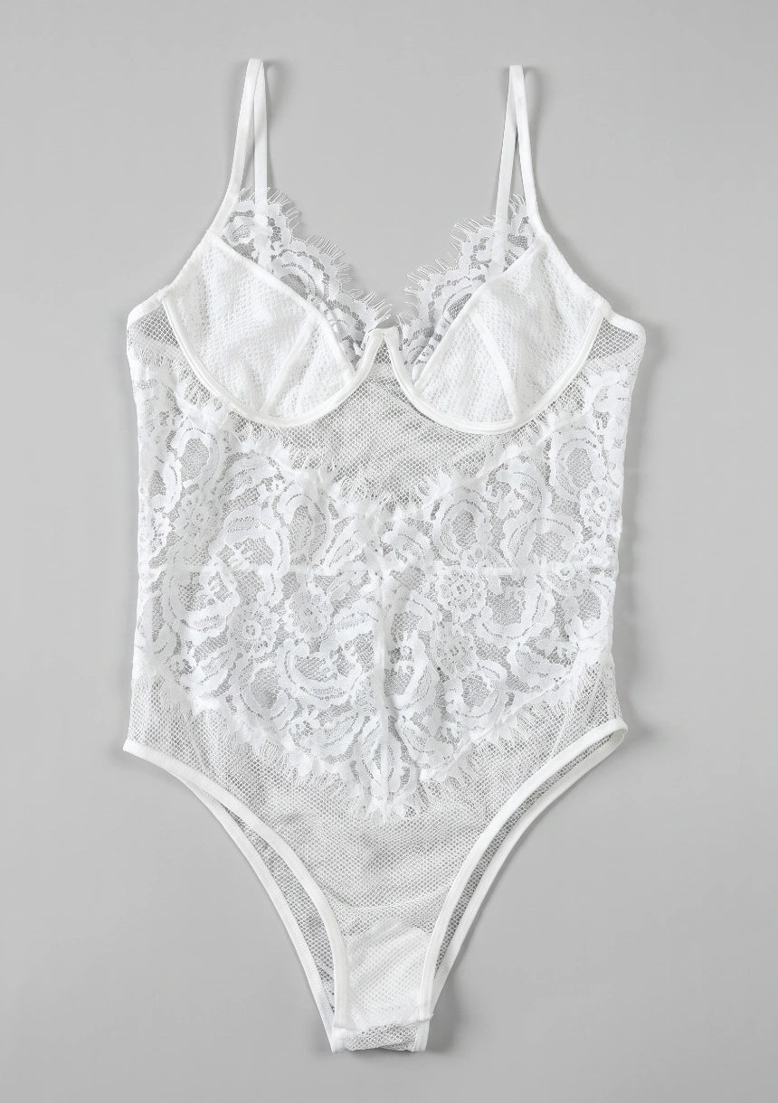 Zarter Spitzen-Bodysuit mit Mesh-Einsätzen