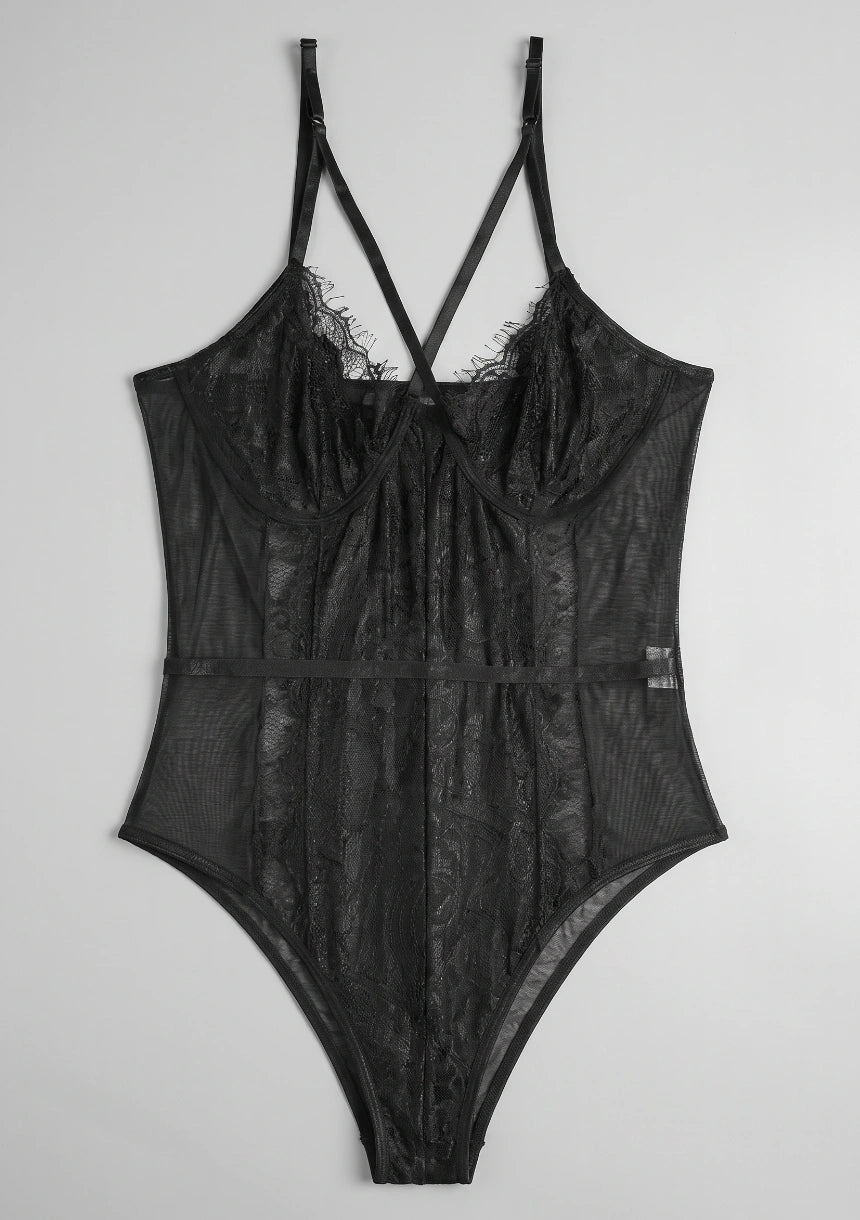 Spitzen-Bodysuit mit Trägern am Ausschnitt