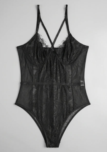 Spitzen-Bodysuit mit Trägern am Ausschnitt