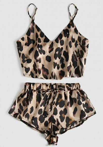 Leopardenmuster Pyjama-Set mit T-Shirt und Shorts