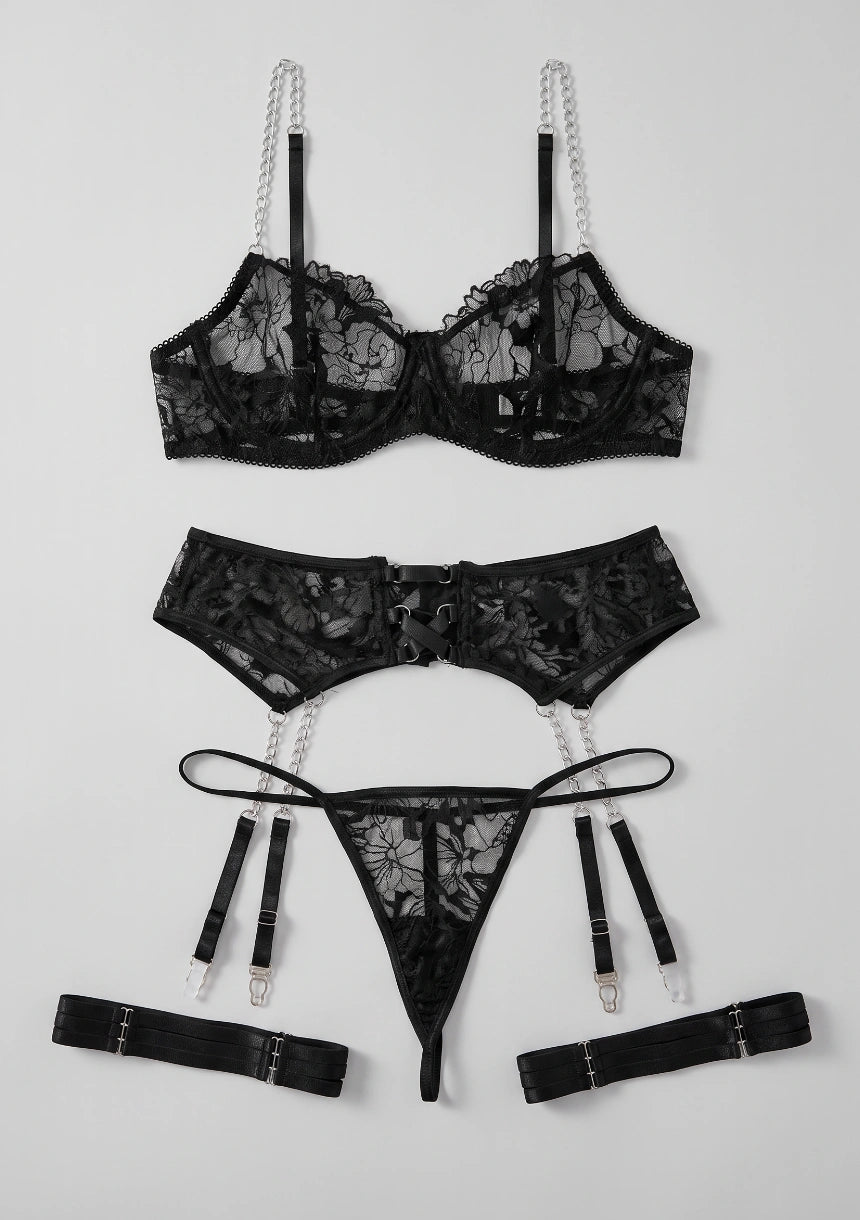 Spitzenunterwäsche-Set mit Ketten