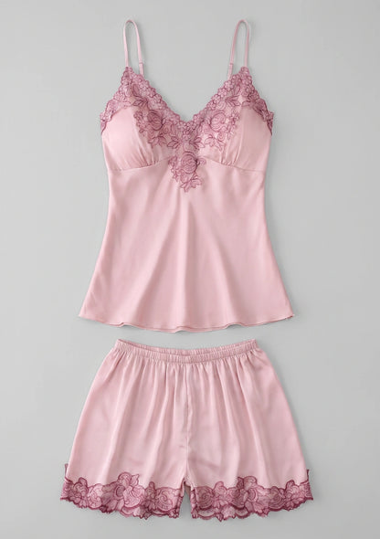 Spitzenbesatz Damen-Pyjama-Set