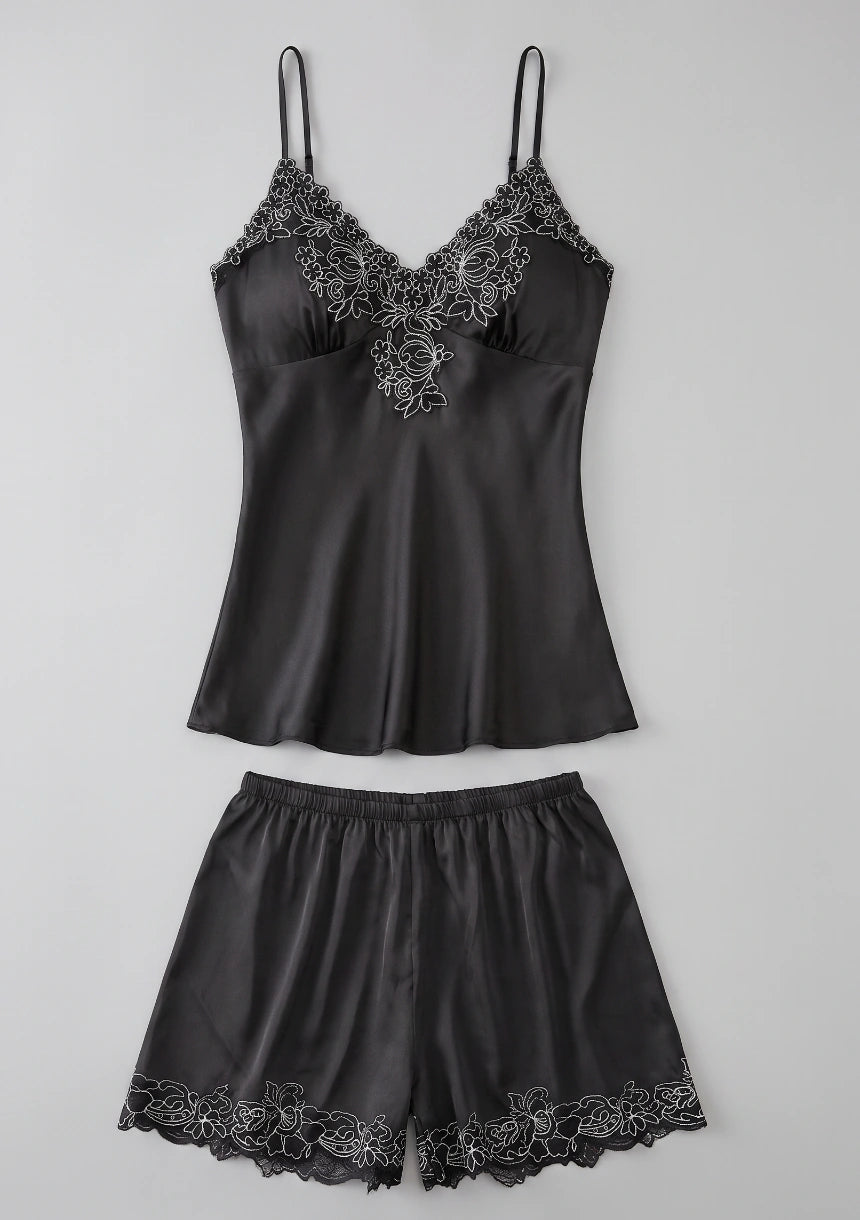 Spitzenbesatz Damen-Pyjama-Set