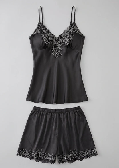 Spitzenbesatz Damen-Pyjama-Set