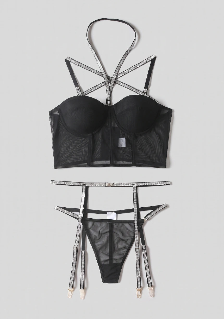 3-teiliges Dessous-Set mit Korsett-Oberteil