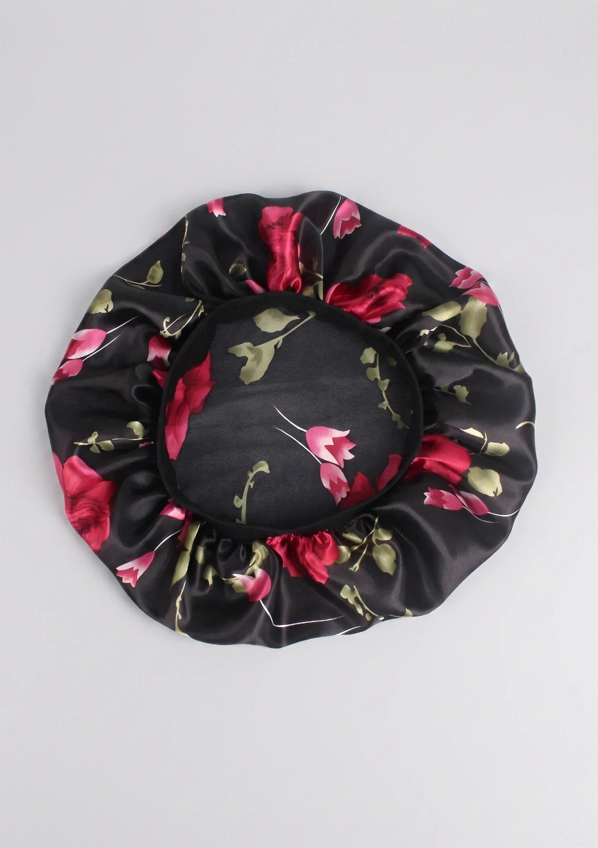 Satin Blumen Schlafhaube