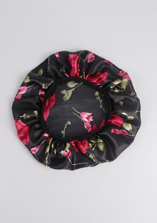 Satin Blumen Schlafhaube