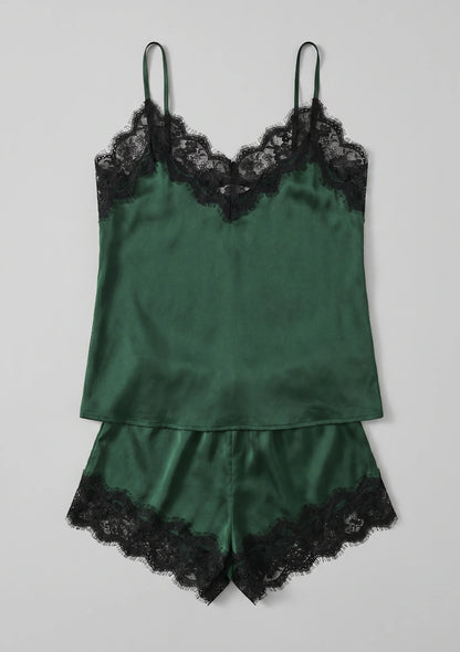 Satin-Spitzen-Pyjama-Set mit Shorts