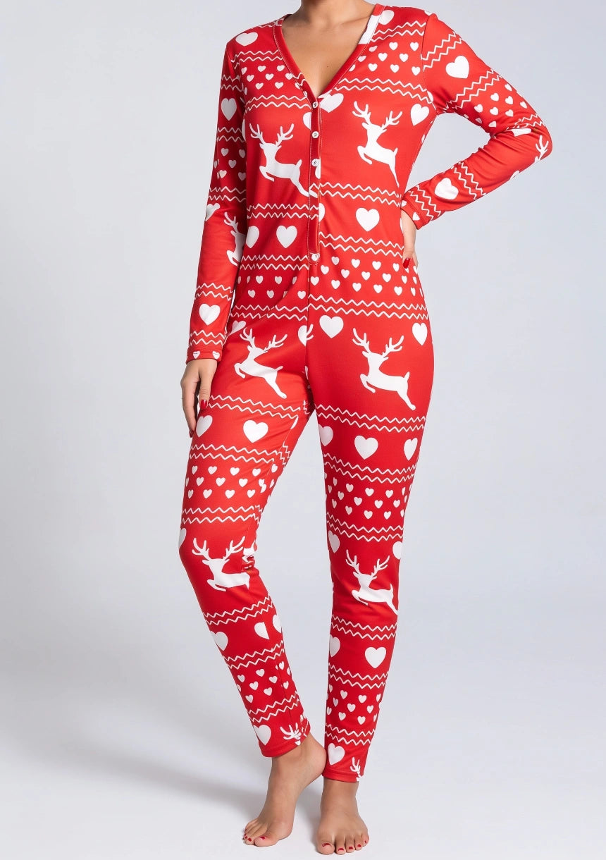 Damen Weihnachtsdruck Einteiler Pyjama