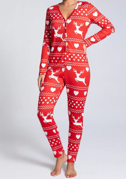 Damen Weihnachtsdruck Einteiler Pyjama