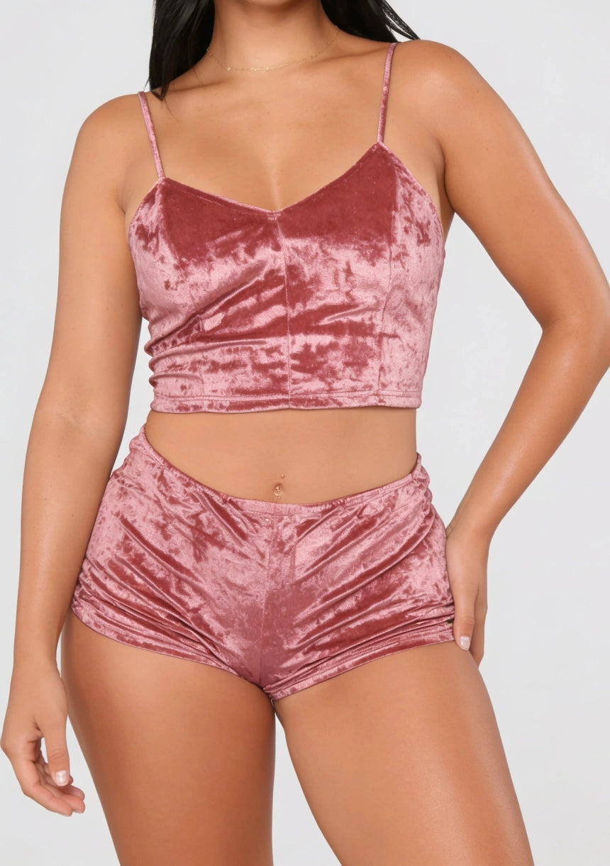 Samt Pyjama Set mit Top und Shorts