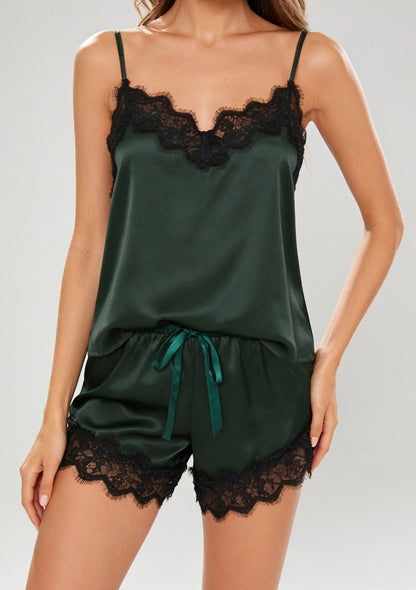 Satin-Spitzen-Pyjama-Set mit Shorts
