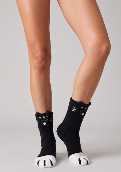 Flauschige Damen Socken mit Katzenmotiv
