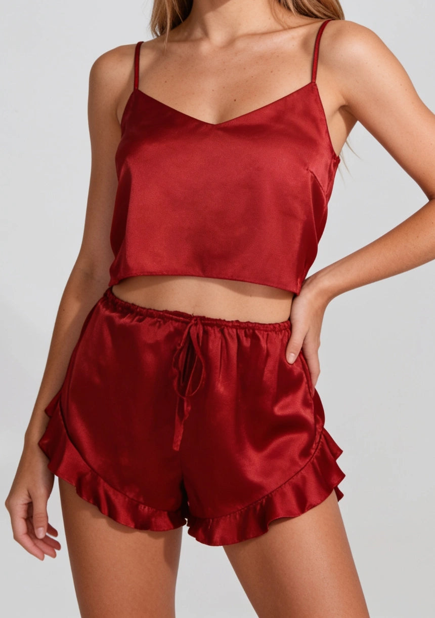 Satin-Pyjama-Set mit Shorts und kurzem Top
