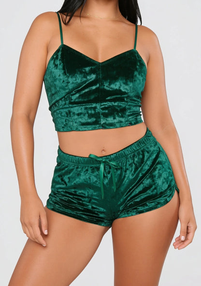 Samt Pyjama Set mit Top und Shorts