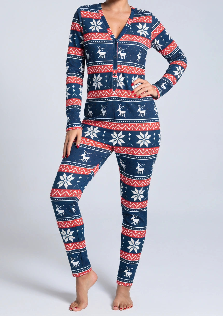 Damen Weihnachtsdruck Einteiler Pyjama
