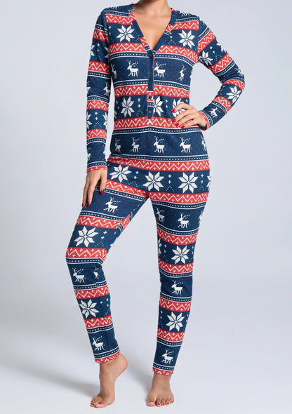 Damen Weihnachtsdruck Einteiler Pyjama