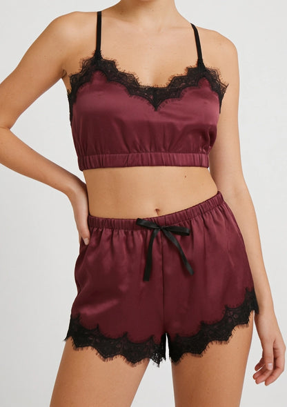Spitzen-Zweiteiler Pyjama-Set mit kurzem Oberteil