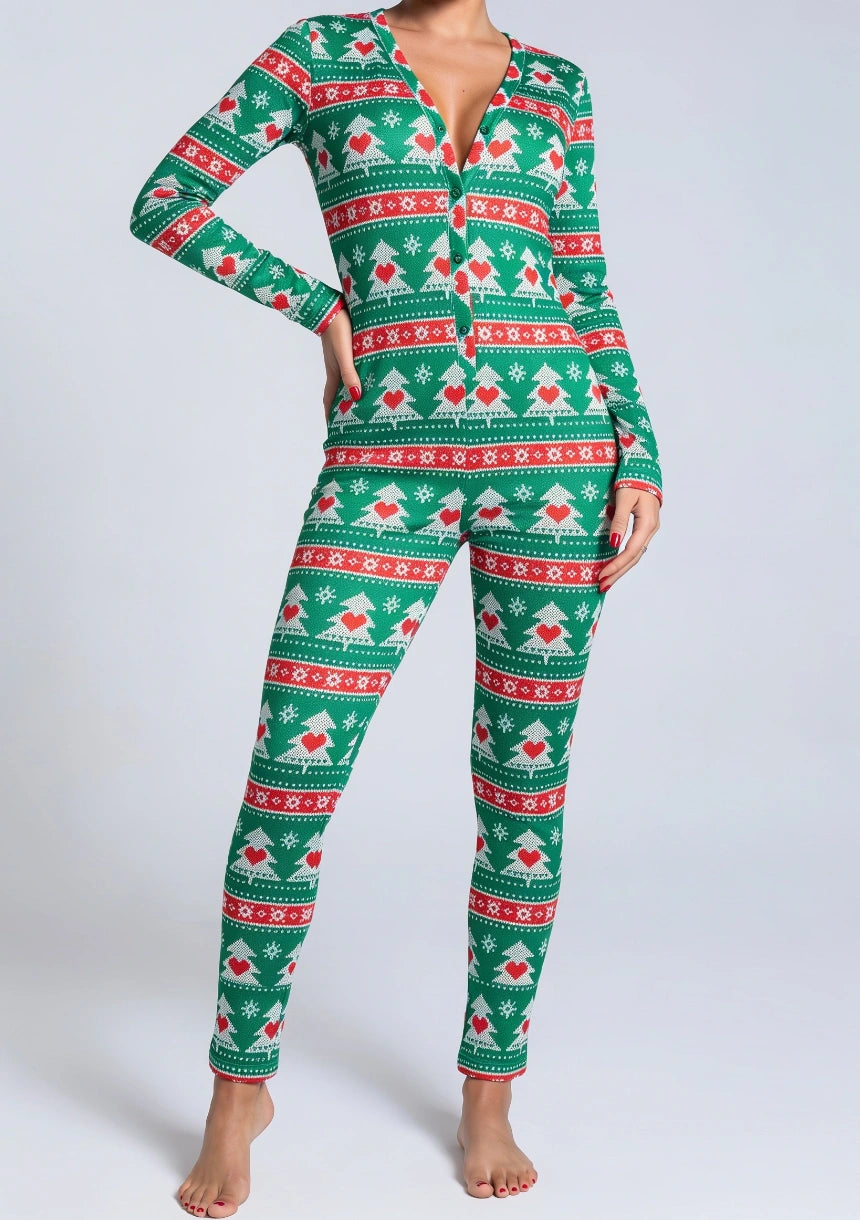 Damen Weihnachtsdruck Einteiler Pyjama