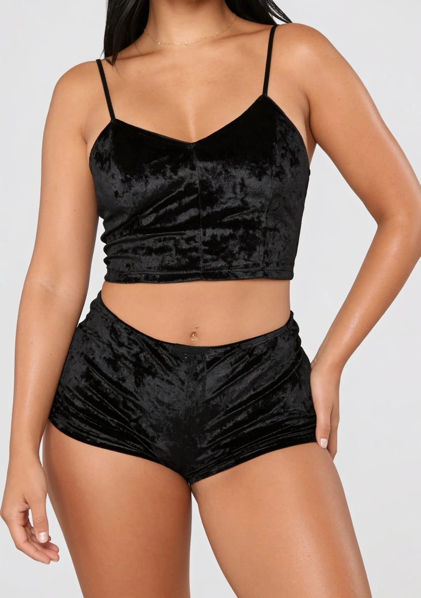 Samt Pyjama Set mit Top und Shorts