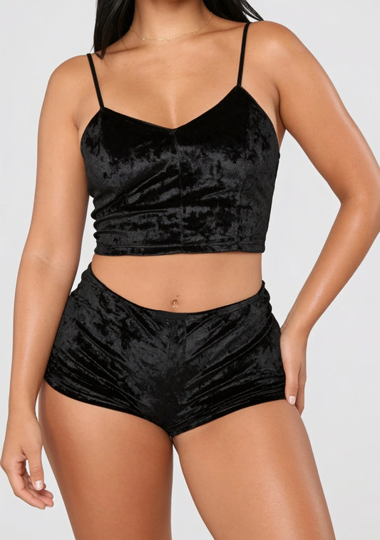 Samt Pyjama Set mit Top und Shorts
