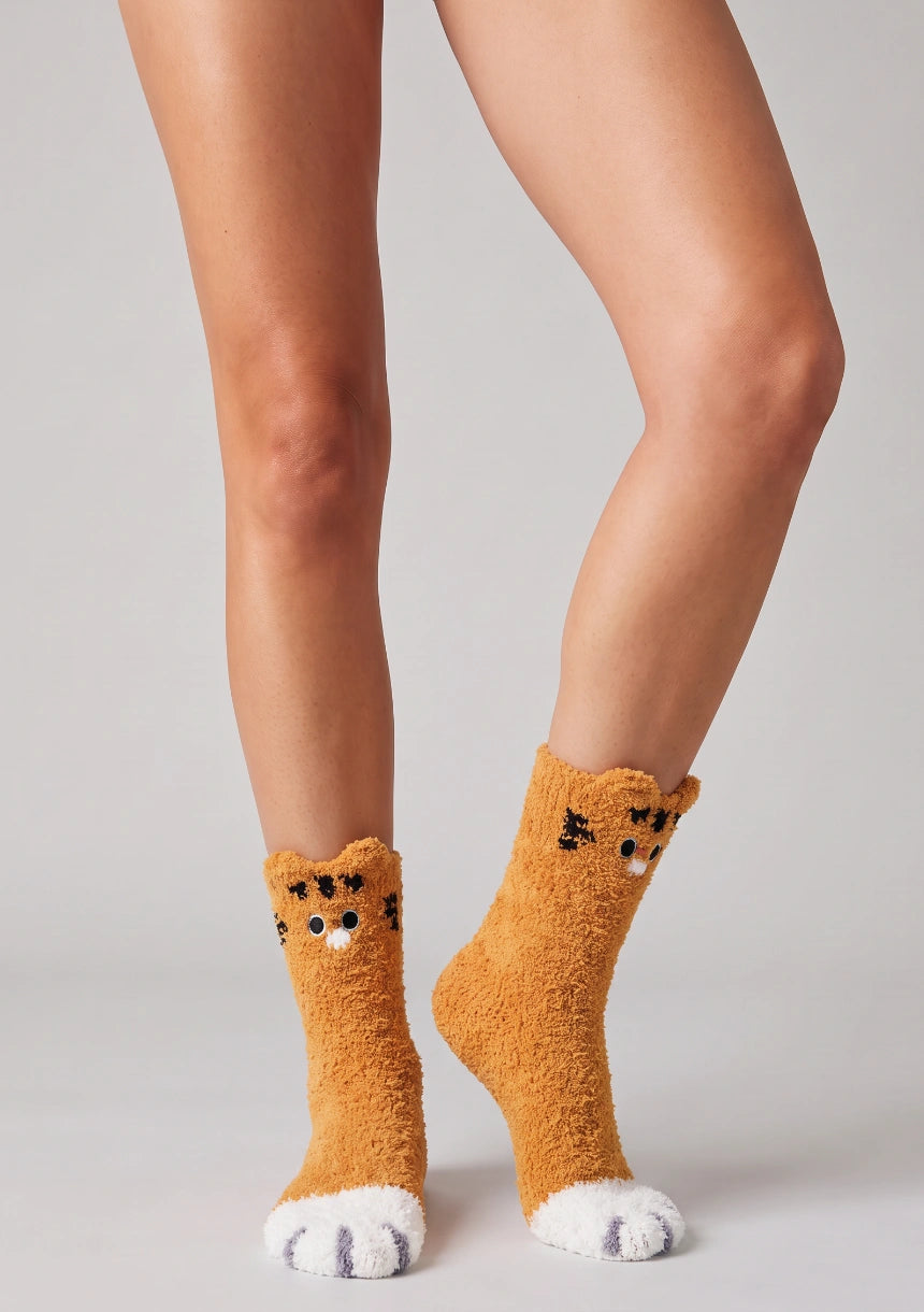 Flauschige Damen Socken mit Katzenmotiv