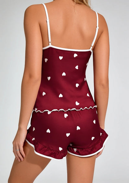Kurze Damenpyjamas mit Herzmuster