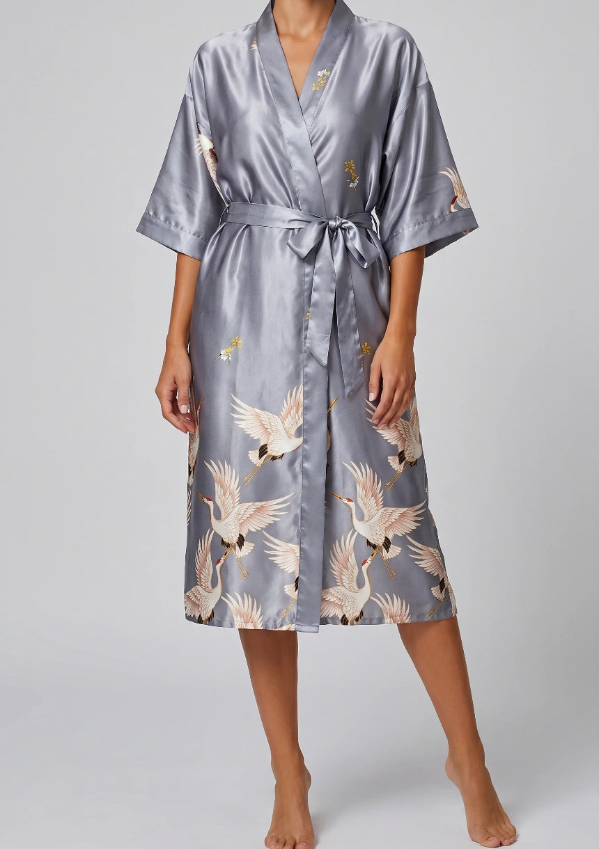 Satin Lange Robe mit Bindegürtel