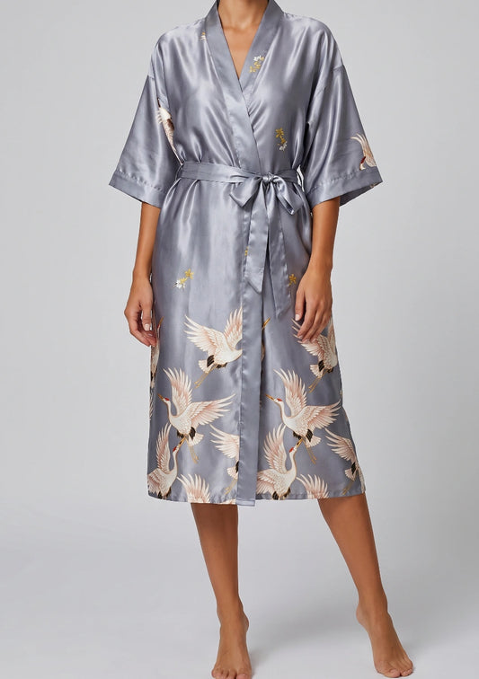 Satin Lange Robe mit Bindegürtel