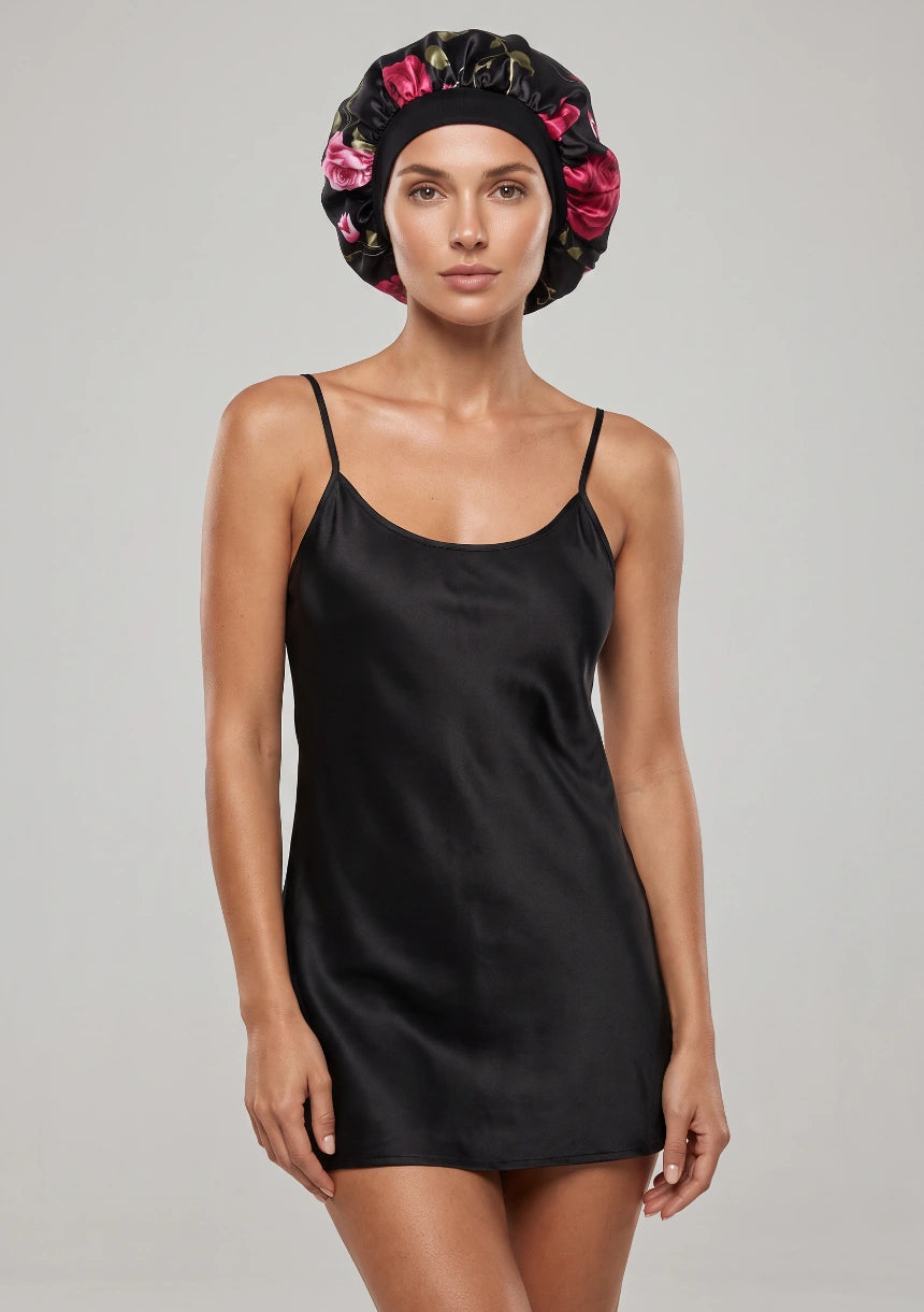 Satin Blumen Schlafhaube