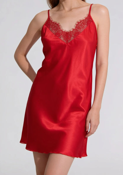 Seiden-Nachtkleid mit Spitzenbesatz