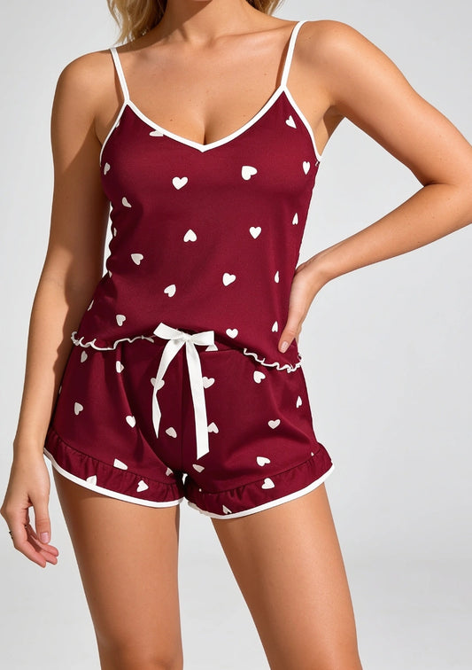 Kurze Damenpyjamas mit Herzmuster