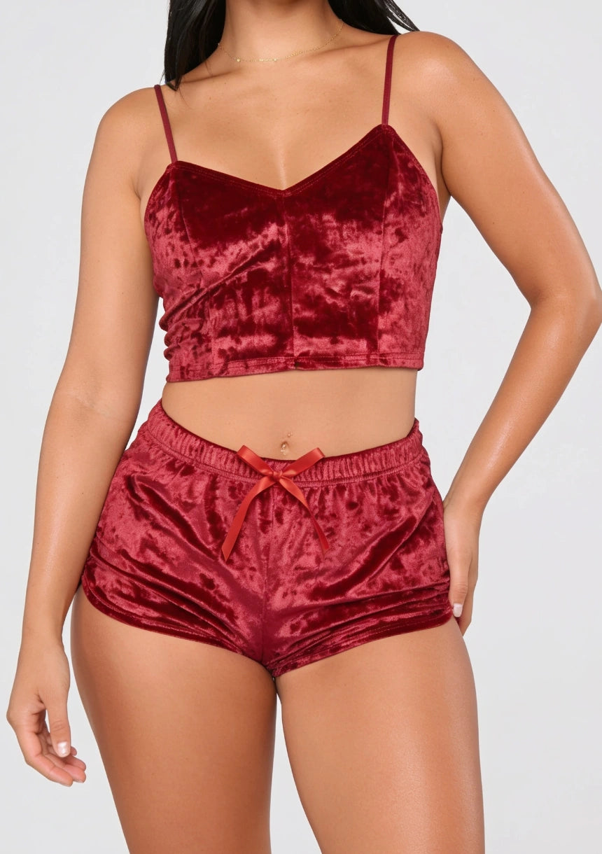 Samt Pyjama Set mit Top und Shorts
