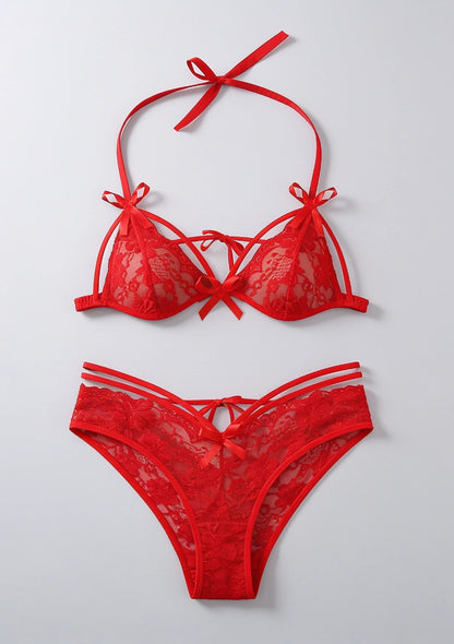 Spitzen-Lingerie-Set mit Schleifen und Trägern