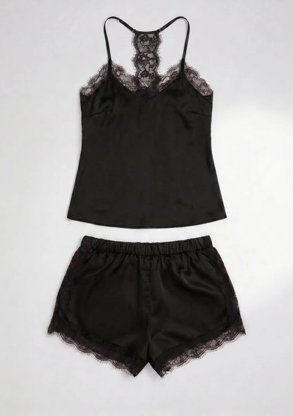 Spitzenbesetztes Pyjama-Set mit T-Shirt und Shorts