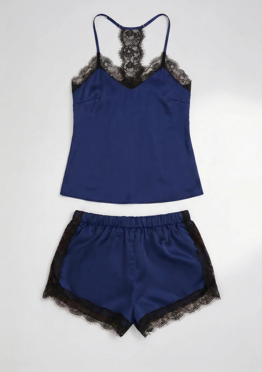 Spitzenbesetztes Pyjama-Set mit T-Shirt und Shorts