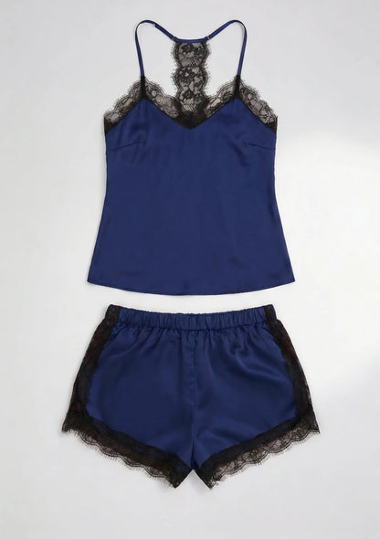 Spitzenbesetztes Pyjama-Set mit T-Shirt und Shorts
