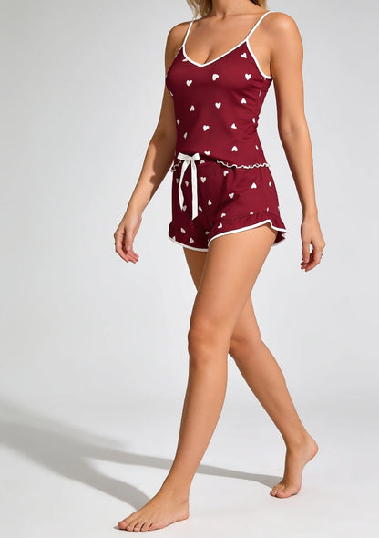 Kurze Damenpyjamas mit Herzmuster